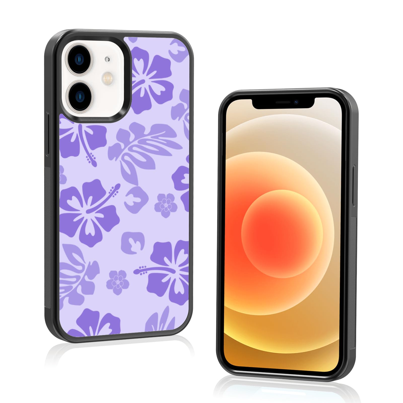 FANXI Purple Hibiscus Phone Case Compatible with iPhone 12 Mini 5.4 Inch - Shockproof Protective TPU Cute Flower Printed Phone Case Designed for