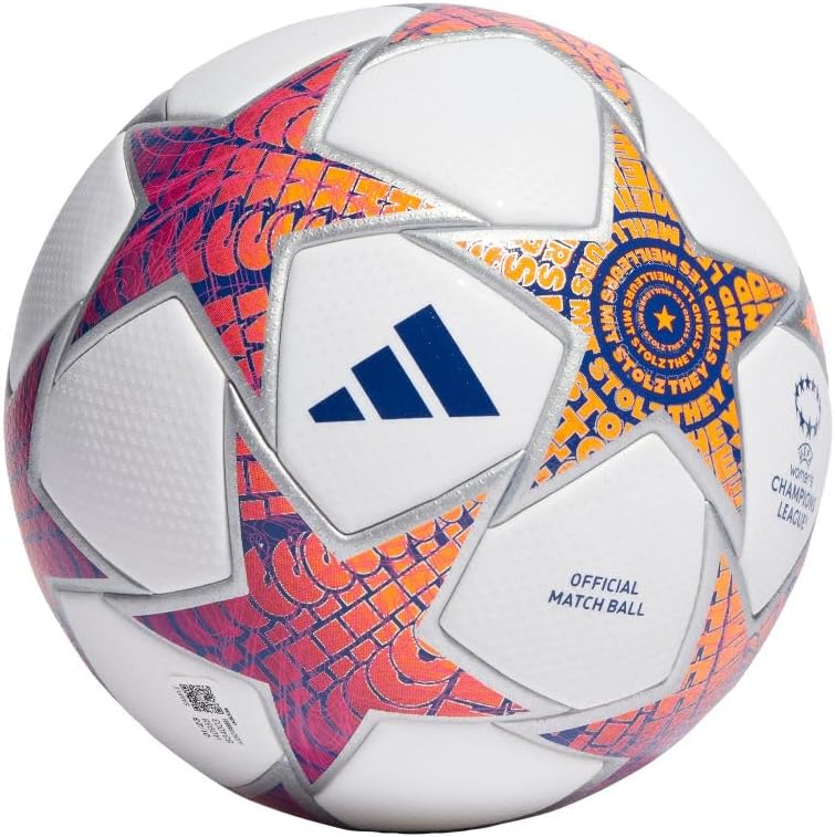 adidas Womens UCL Pro Soccer Ball - Official Match Ball with Seamless Surface, FIFA Quality Pro Certified (UWCL Pro 23/24 Group Stage Ball, White/Silver Metallic/Shock Pink/Shock Purple)