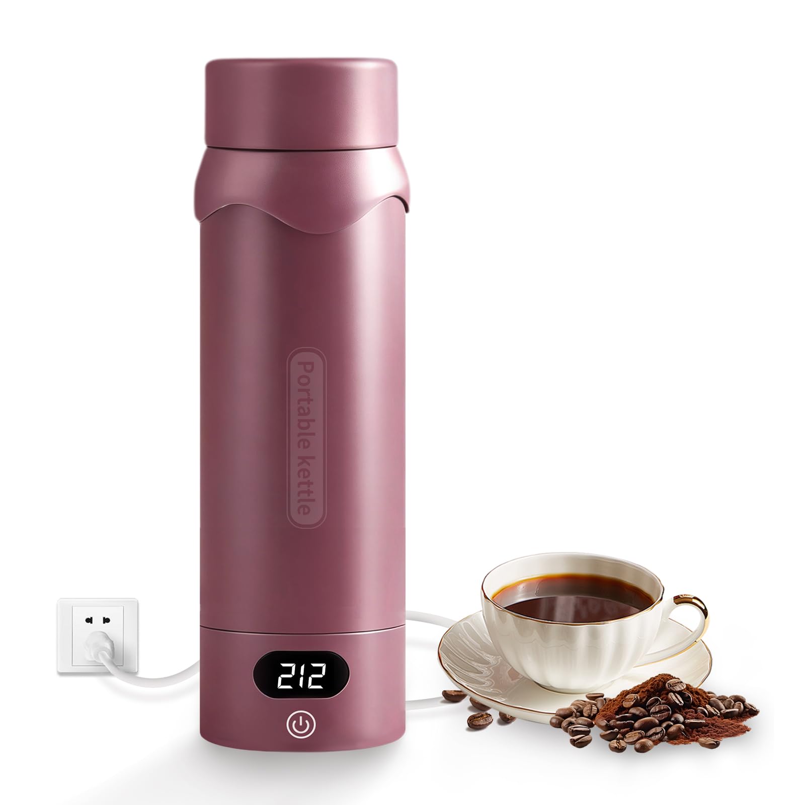 Portable Electric Kettle 16oz - Mini Travel Kettle Vacuum Insulation 304 Stainless Steel Small Water Boiler for Coffee, Tea - 4 Adjustable Temperature and Automatic Shut-off (Red)