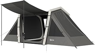 Outsunny - Tienda inflable para acampada, 4 personas, Blackout – Tienda de aire de 5,8 m de largo con 2 dormitorios y sala de estar, impermeable de 3000 mm con bomba, toldo y estacas fluorescentes