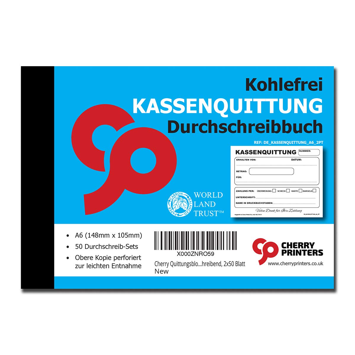 Cherry Quittungsblock A6, Selbstdurchschreibend, 2x50 Blatt