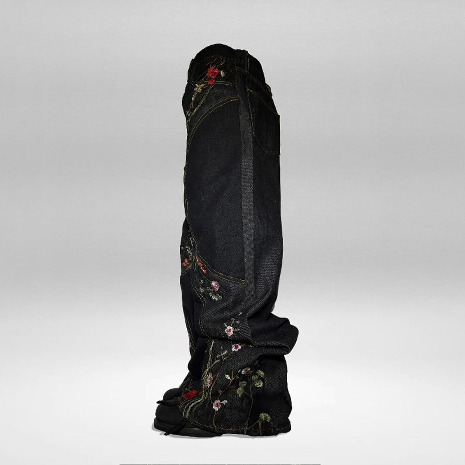 Men's Hip-hop Retro Flower Embroidery Washed Denim Pants Gothic Straight Tube Loose Wide Leg Pants Y2K Jeans - Image 5