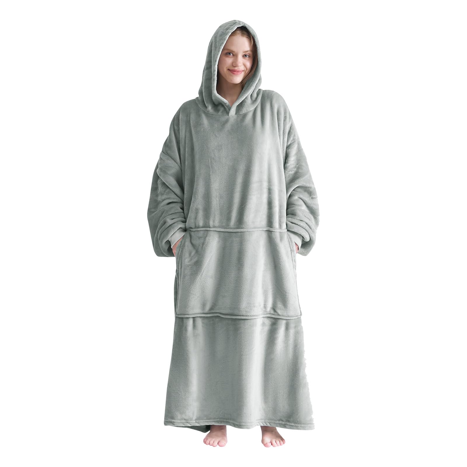 Good Nite Decke mit Ärmeln – Übergroße Sherpa kuscheldecke für Frauen und Männer, Tragbare Warm Decken mit Taschen, Adult Cosy Sweater Hoodie Grau