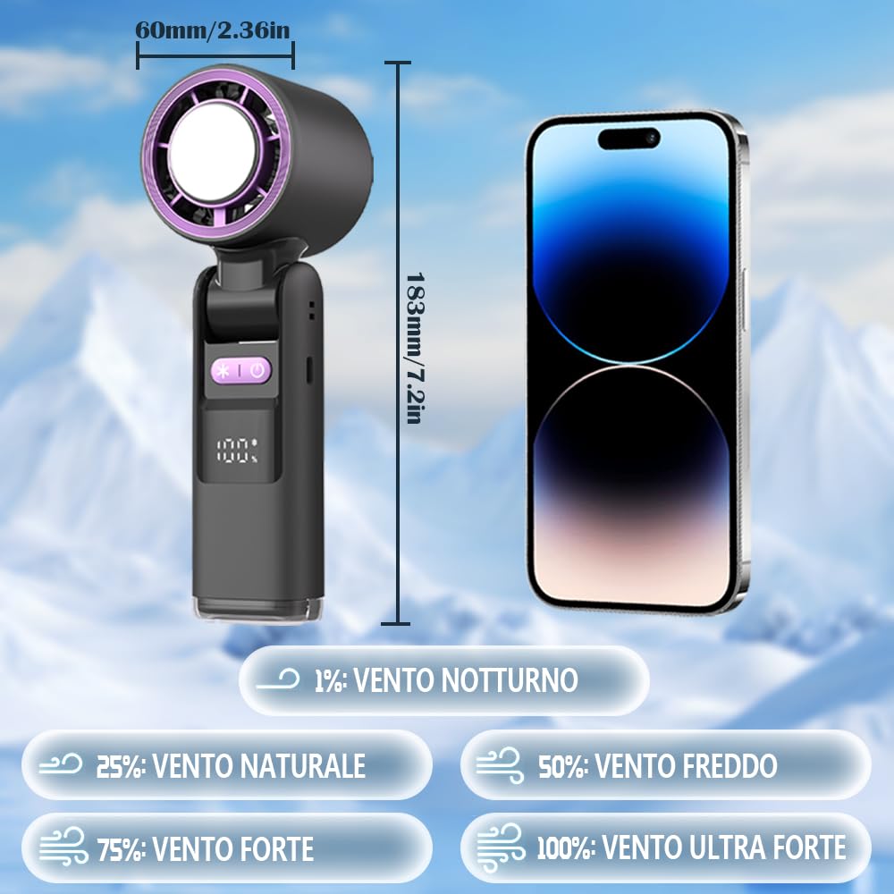 Ventilatore portatile con acqua per cubetti di ghiaccio, mini ventilatore evaporativo 3 in 1 con LED, timer, 3 velocità del vento, 3 modalità di spruzzatura per la casa, l'ufficio e la camera