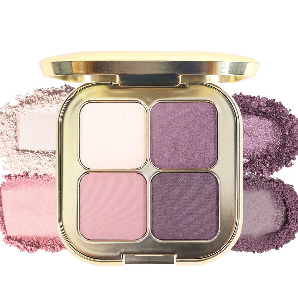 White Pink Purple 4Colors Eyeshadow Makeup Palette with Mirror,Natural Neutral Powde Eye Shadow Palettes for Older Women,Long Lasting Naturing-Looking,Lightweight Eye Makeup Kit Travel Size,Vegan