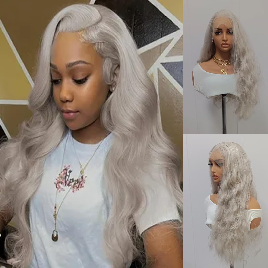 24Inch Long Gray Wig For Women With Deep Curly Heat Resistant 13×4 Lace Front Synthetic Natural Hairline Free Part Hair For Halloween Cosplay Daily Party 24Inch Long Gray Wig For Women With Deep Curly Heat Resistant 13×4 Lace Front Synthetic Natural Hairline Free Part Hair For Halloween Cosplay Daily Party