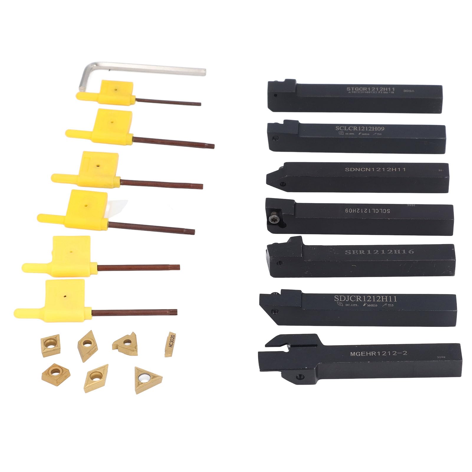 Turning Tool Insert, Lathe Boring Bar Set 7PCS Tool Holders 7PCS Carbide Inserts 7PCS Wrenches for CNC Lathe Turning and Cutting, Milling Inserts