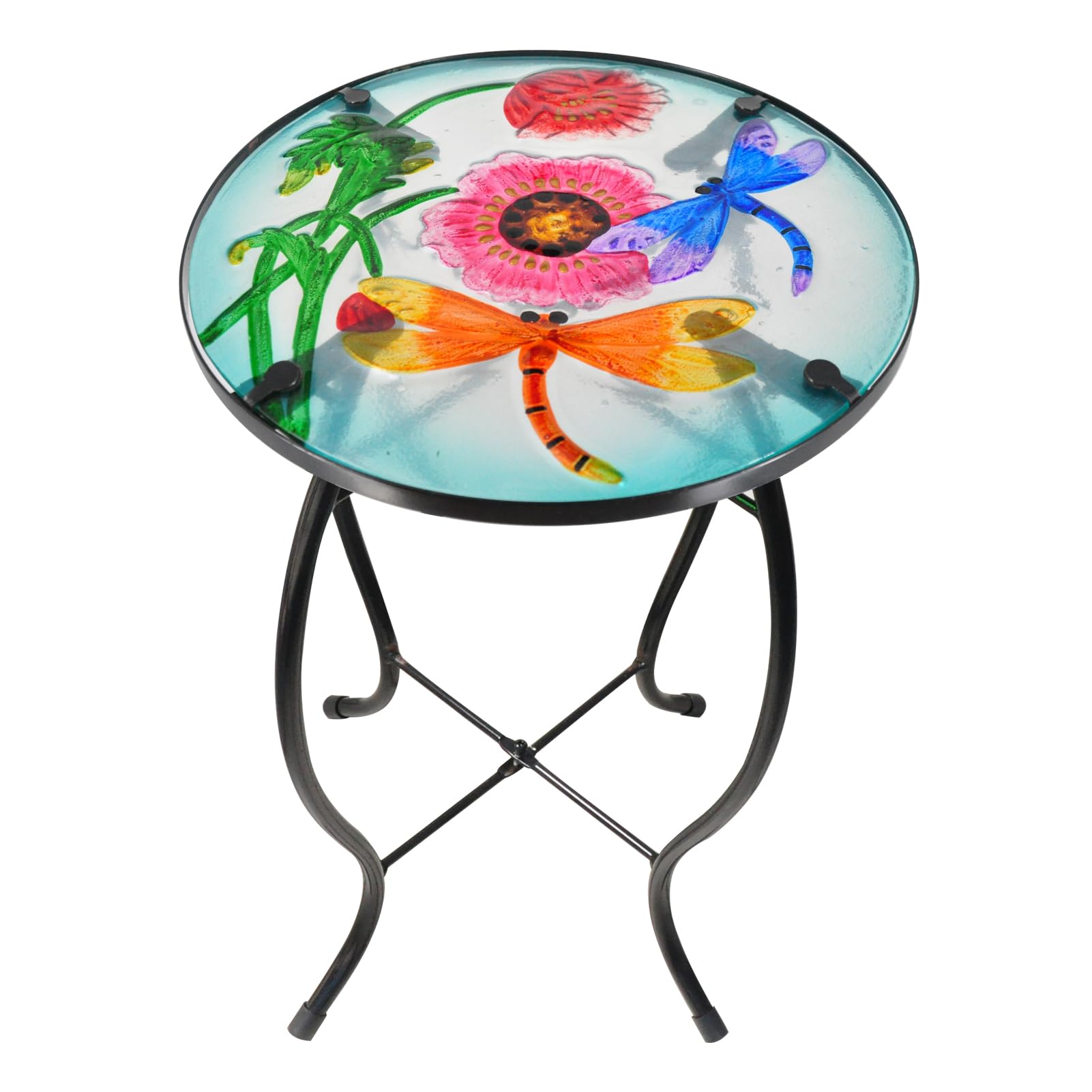 wotieuns Outdoor Table Small Patio Side Table Metal Glass End Table Plant Table Decor Garden Balcony Indoor Accent Table