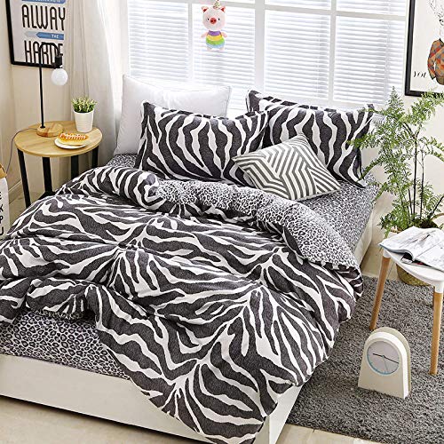 WPHRL Juego de Funda nórdica 100% algodón 4 Piezas Patrón de Cebra Blanco y Negro 1*Funda Nórdica de Edredón 150x200cm 2* Fundas(48 cm x 74 cm) de Almohada, 1*Sábana 160x230cm