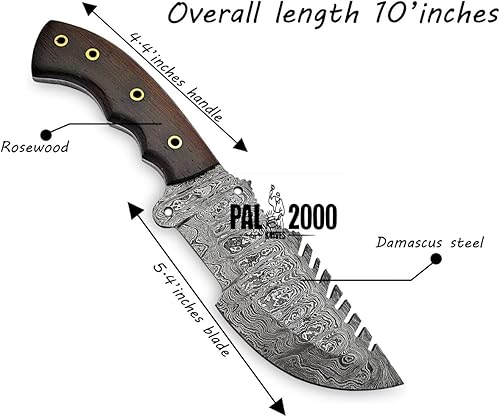 Miniatura 2 de PAL 2000 KNIVES Cuchillo de acero de Damasco hecho a mano de 10 pulgadas con mango de madera rosa con funda 9833