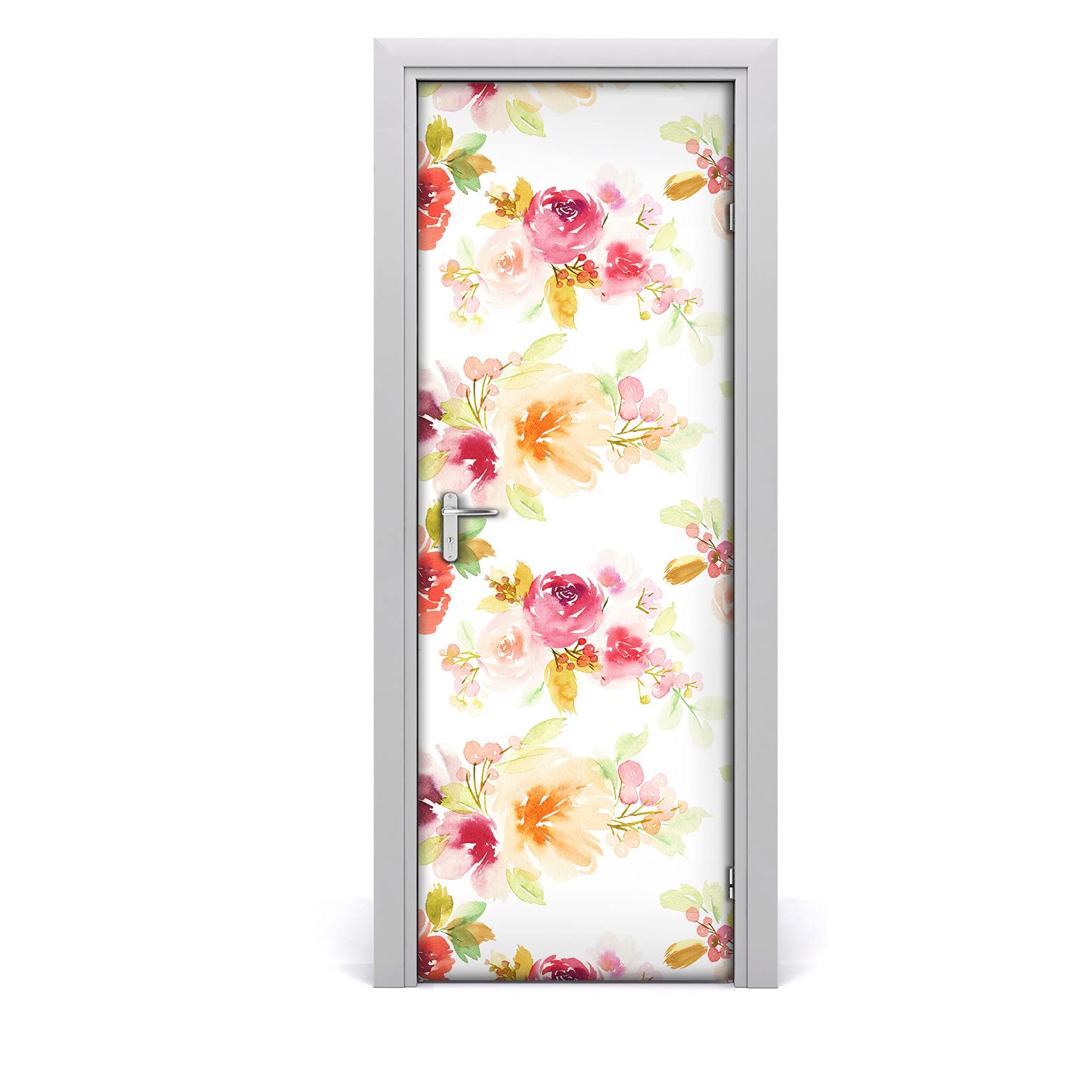 Papier peint sur la porte pour cacher les imperfections, sticker 77x200 fleurs vintage