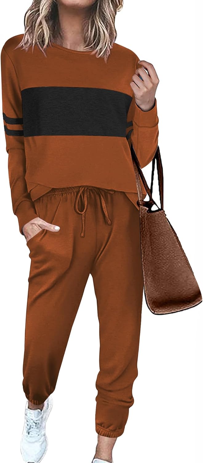 Ekouaer Womens Pajamas Set Long Sleeve Sweatsuits 2 Piece Lounge Set Crewneck Loungewear with Pockets S-XXL