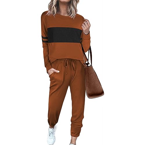 Ekouaer Womens Pajamas Set Long Sleeve Sweatsuits 2 Piece Lounge Set Crewneck Loungewear with Pockets S-XXL