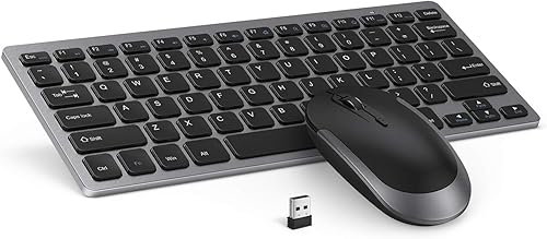Miniatura 9 de Ratón de teclado inalámbrico compacto, 2.4 GHz ultra delgado pequeño teclado inalámbrico combo para computadora de escritorio, portátil (negro y