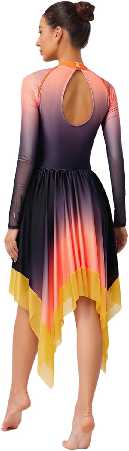 ACSUSS Women Lyrical Dance Dress Modern Contemporary Costume Stylish Print Color Block Church Praise Dance Costume