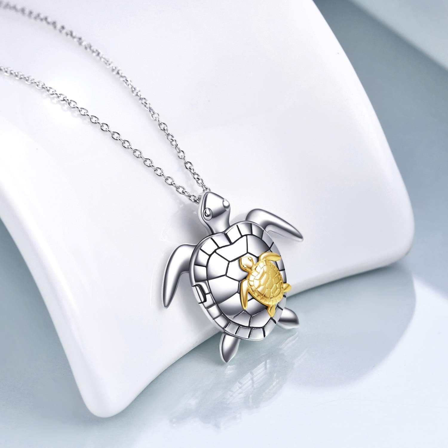 POPLYKE Sea Turtle Locket Necklace with Picture 925 Sterling Silver Custom Photo Necklace Turtle Jewelry for Women Mom Men Wife