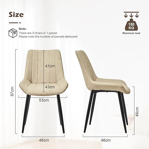 Miniatura 3 de TUKAILAi Juego de 2 sillas de comedor de piel sintética, sillas de cocina de diseño lineal moderno con asiento tapizado y patas de metal, cómodas