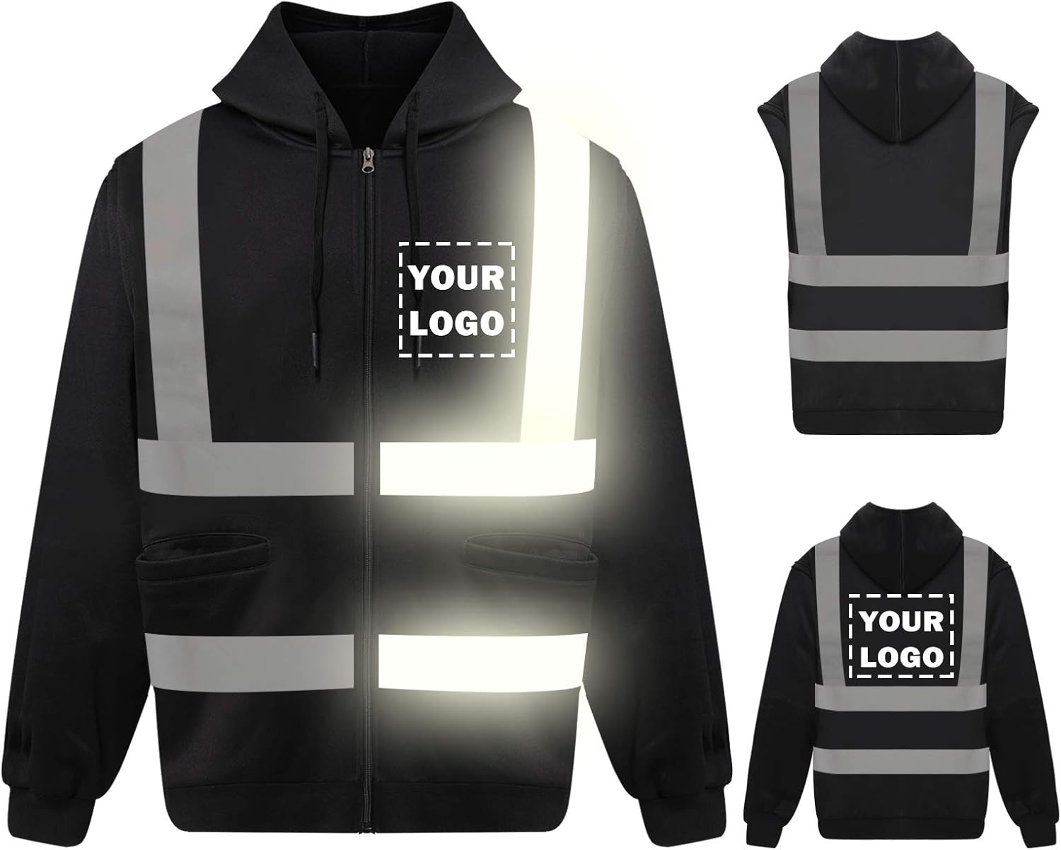 YOWESHOP High Visibility Safety Jacket Hoodie Sweatshirt with Removable Sleeve Hi Vis Workwear Unisex