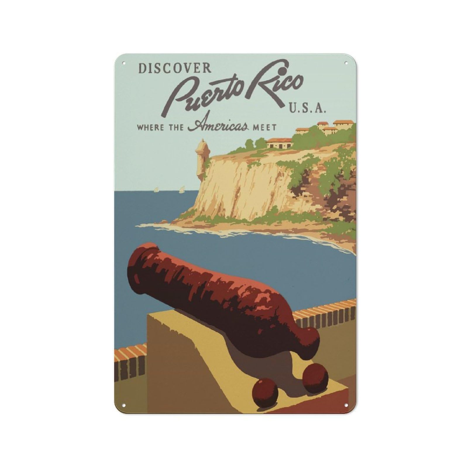 Junmoney Style-3 Puerto Rico Travel Rustic Printed Metal Sign 30X20cm For Bar Or Restaurant, For Bar Decor Enthusiasts