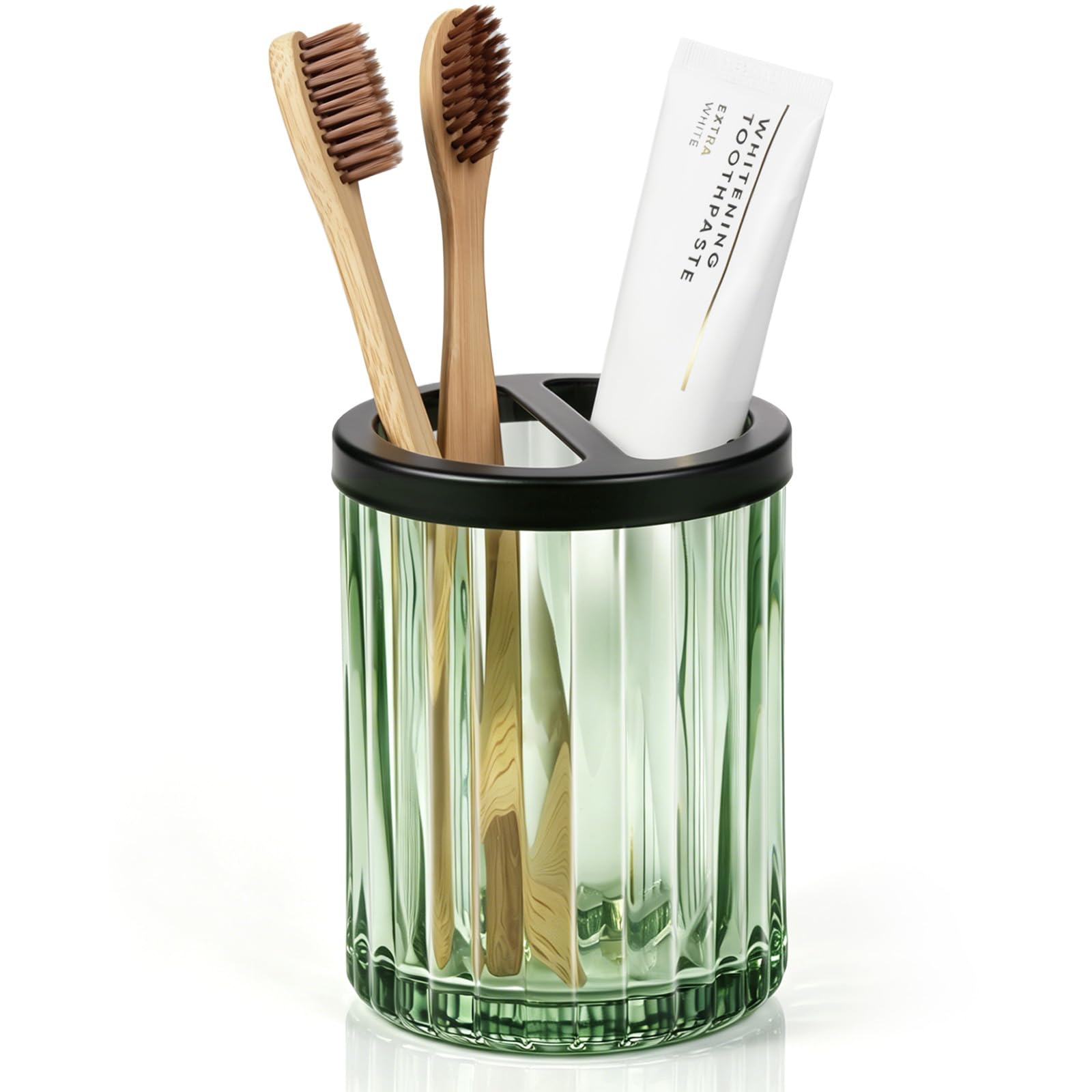 Photo 1 of Amolliar Green Glass Toothbrush Holder - 2 Compartment, 8oz