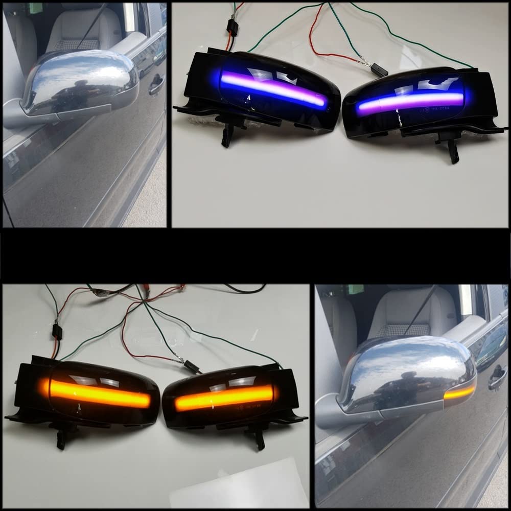 SYLTER Led Indicatori Direzione 2Pcs Car Dynamic LED Indicatore Di Direzione Specchietto Retrovisore Lampeggiante Per VW Per Touran 1T1 1T2 2003-2009(Blue-Yellow)