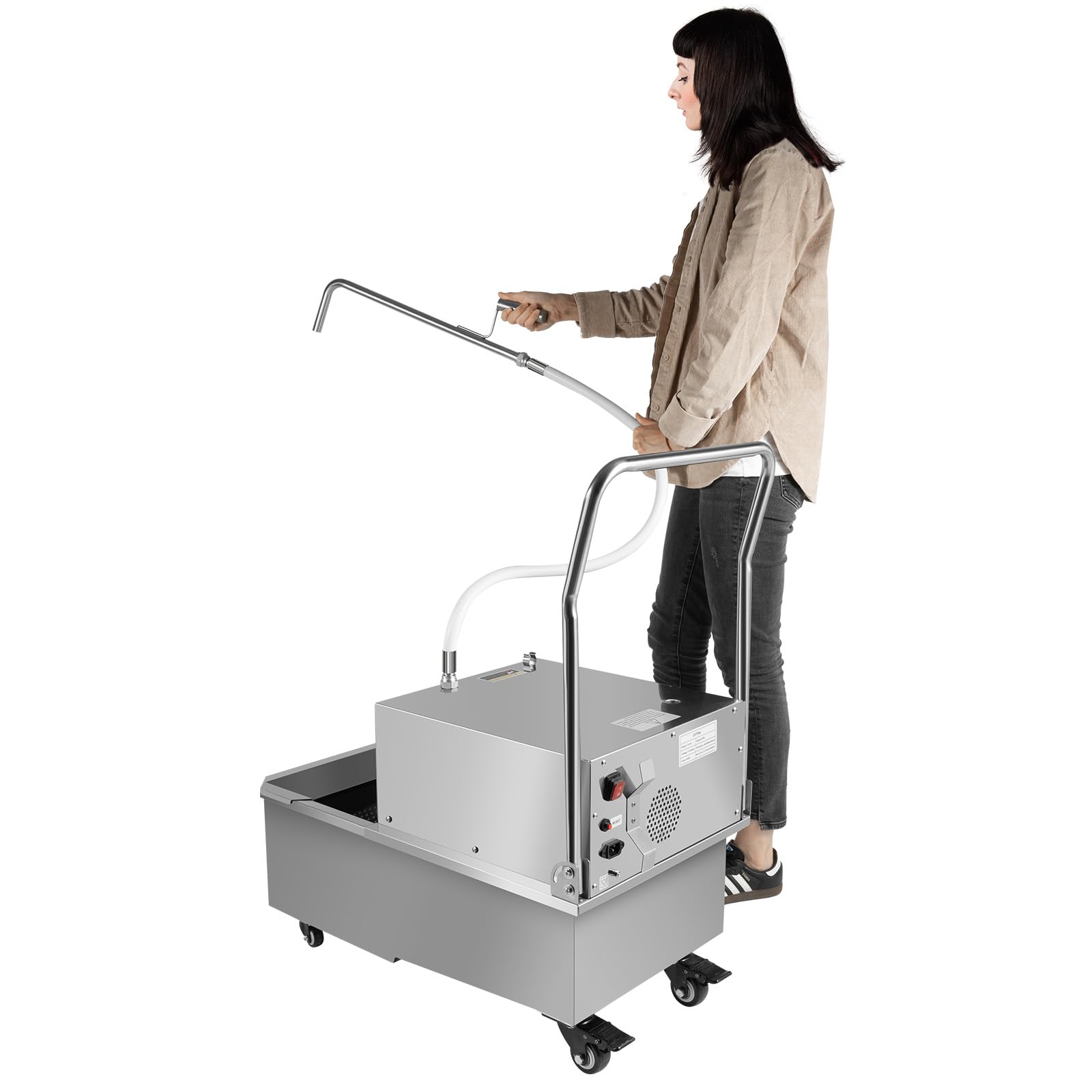 14.5 Gal Commercial Mobile Fryer Filter Machine/Oil Filter Truck Cart, 550W Deep Fryer Oil Frying Separator with Wheels Deep Fryer Filter, Oil Pump Flow 32L/min for Supermarket Restaurant Canteen