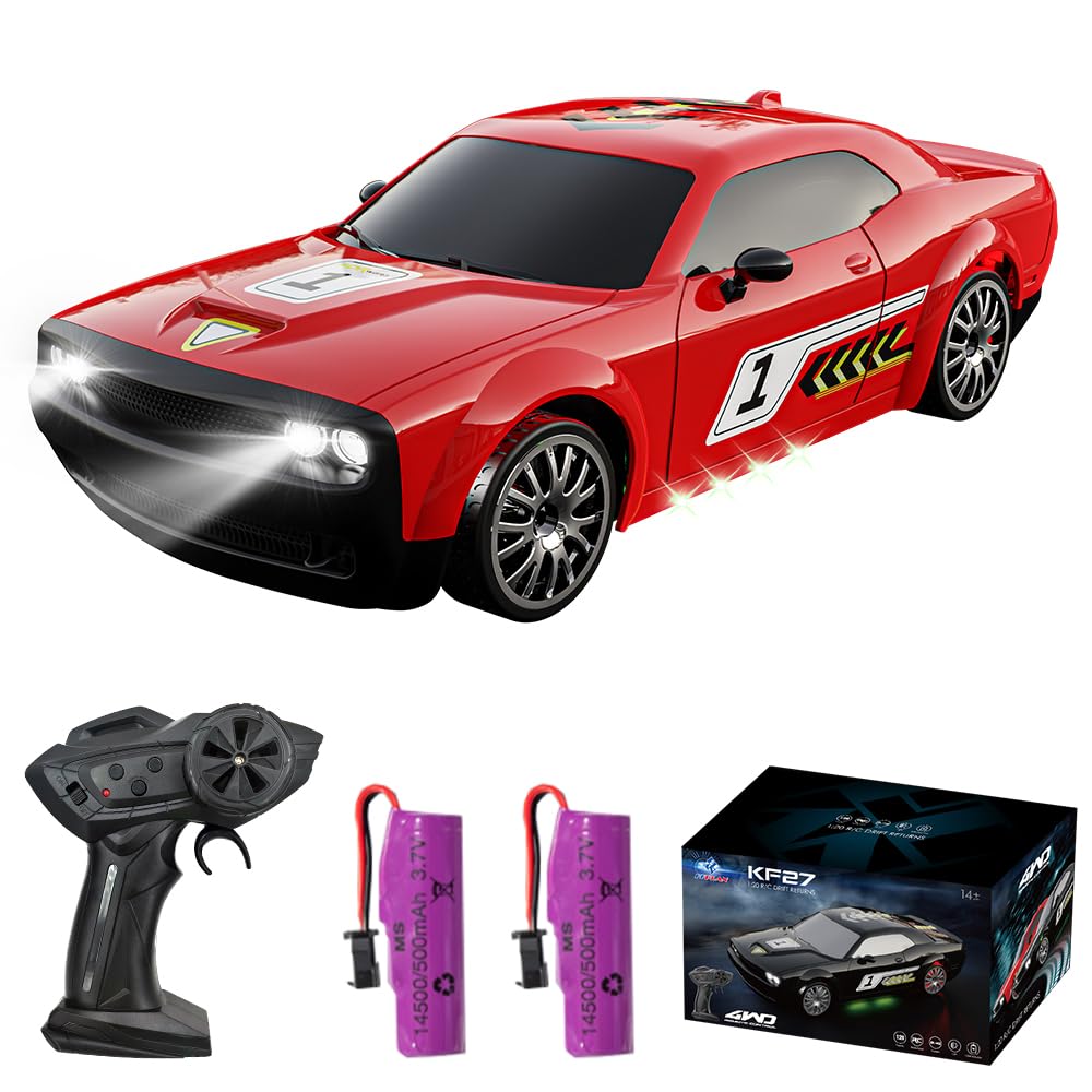 Teeggi Remote Control Cars for Kids, 1:20 4WD Drift RC Car with LED Lights, 20KPH Hight Speed Proportional Throttle Racing Cars for Drift and Race, Children's Gifts and Toys