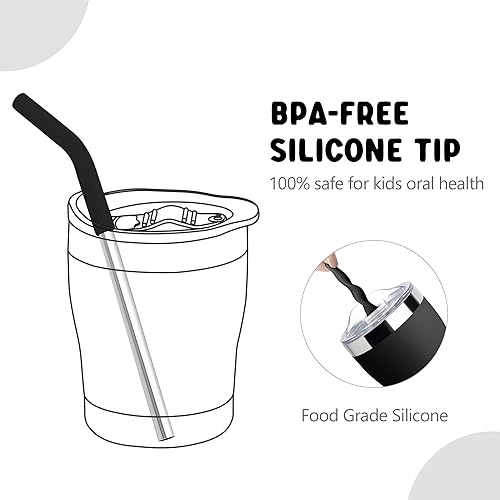 Miniatura 2 de Mollcity Vaso aislado con pajita, taza de café con tapa de acero inoxidable de doble pared de 9 onzas, sin sudor (negro)