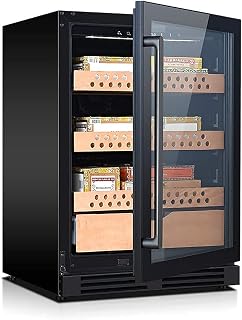 400 Cigars Cigar cabinat - White & Red Wine Fridge Chiller Countertop Wine Cooler - Freestanding Compact Cigar humidor 200 Capacity, Digital Control, Glass Door