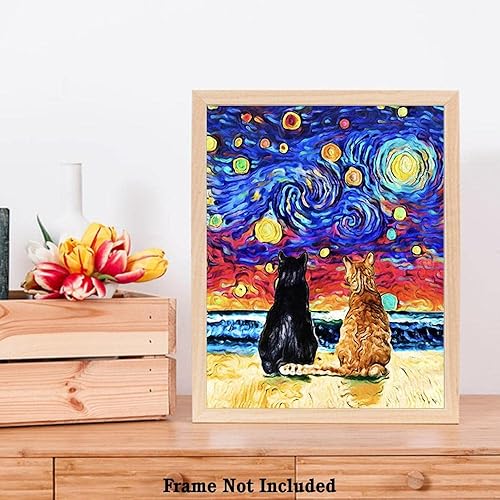 Miniatura 7 de Bestbuddy Pet 8X10 sin marco noche estrellada estilo gato pareja animales amante familia paz amor pintura al óleo arte impresión póster decoración