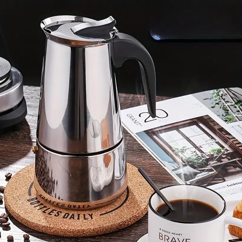 Image of Stovetop Espresso Maker Stainless Steel Moka Pot Espresso Maker Percolator Italian Coffee Maker Capable Mocha Coffee Machine Cafe Classic Maker for Home & Camping 250 ml (4 Cups)