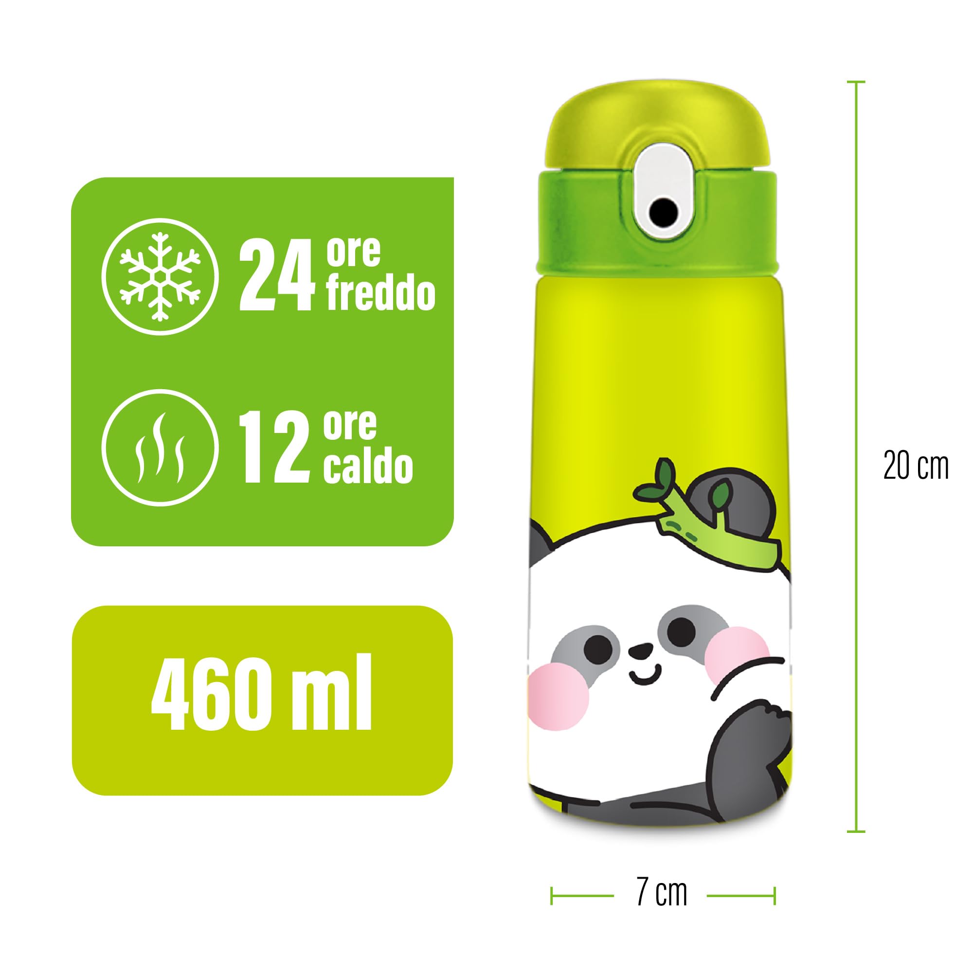 Borraccia termica Tema panda 460ml Acciaio BPA free Cannuccia Mantenimento caldo 12h freddo 24h