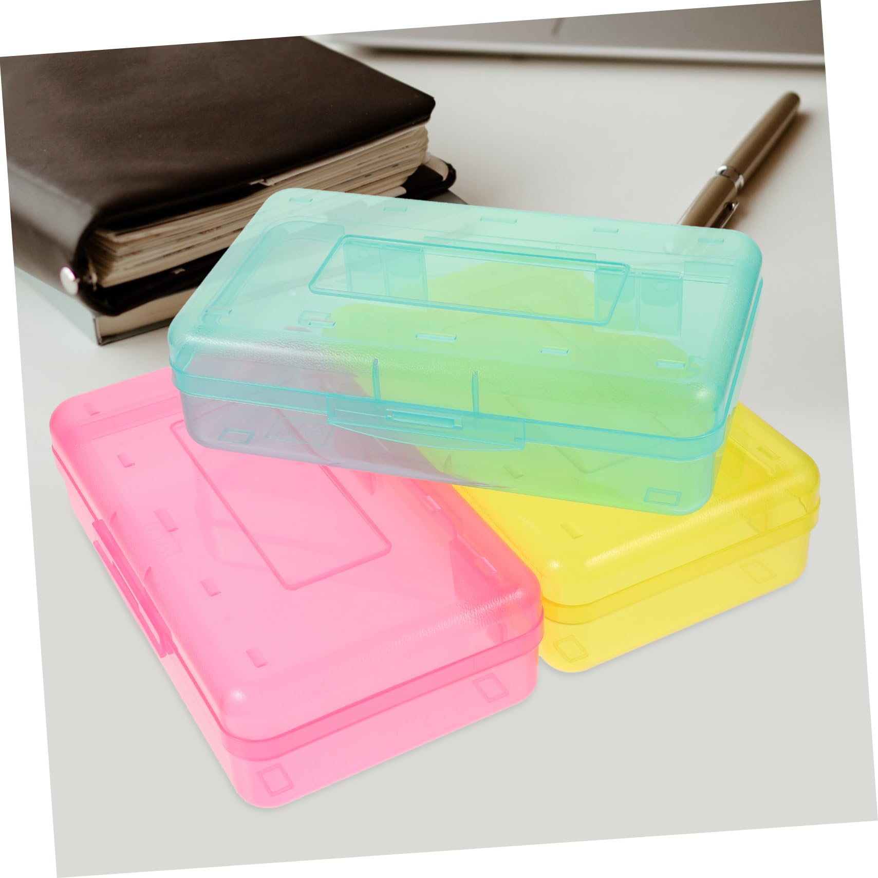 Tofficu 3 Pezzi Astucci Trasparenti Plastica per Matite da Contenitori per Cancelleria con Sicuro Organizer Capacità per Scuola e Ufficio Colori e Giallo