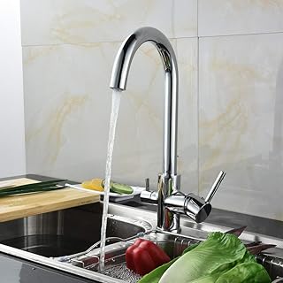 Kran 3-drożny armatura kuchenna, filtr do wody, bateria mieszakowa do kuchni, do zlewozmywaka, armatura do zlewu, obrotowa, chromowana