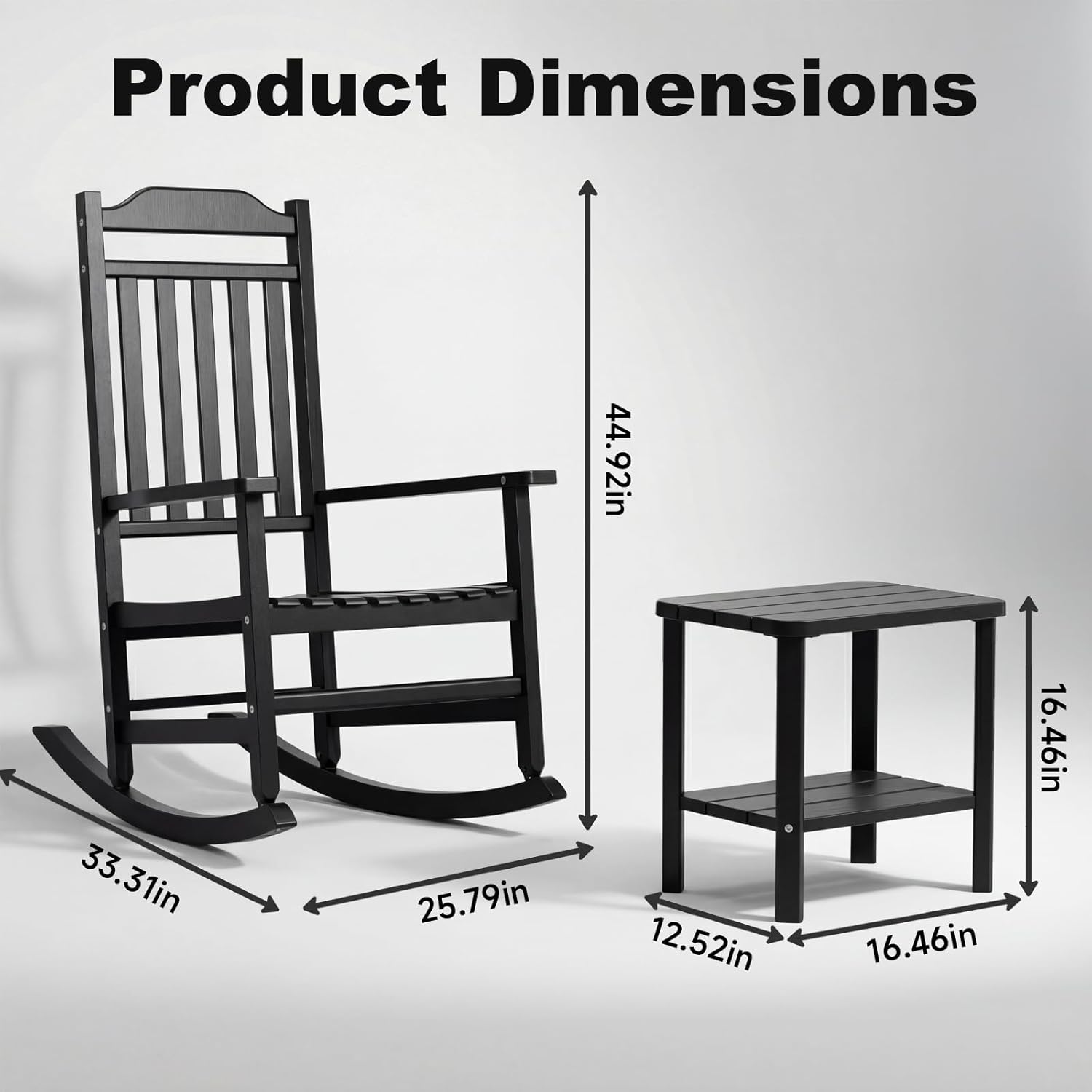 3 Piece Outdoor Rocking Bistro Set, Rocking Chairs Outdoor Furniture, Resin Waterproof Sun-Proof Patio Furniture Set for Garden, Pool, Backyard（3, Black）