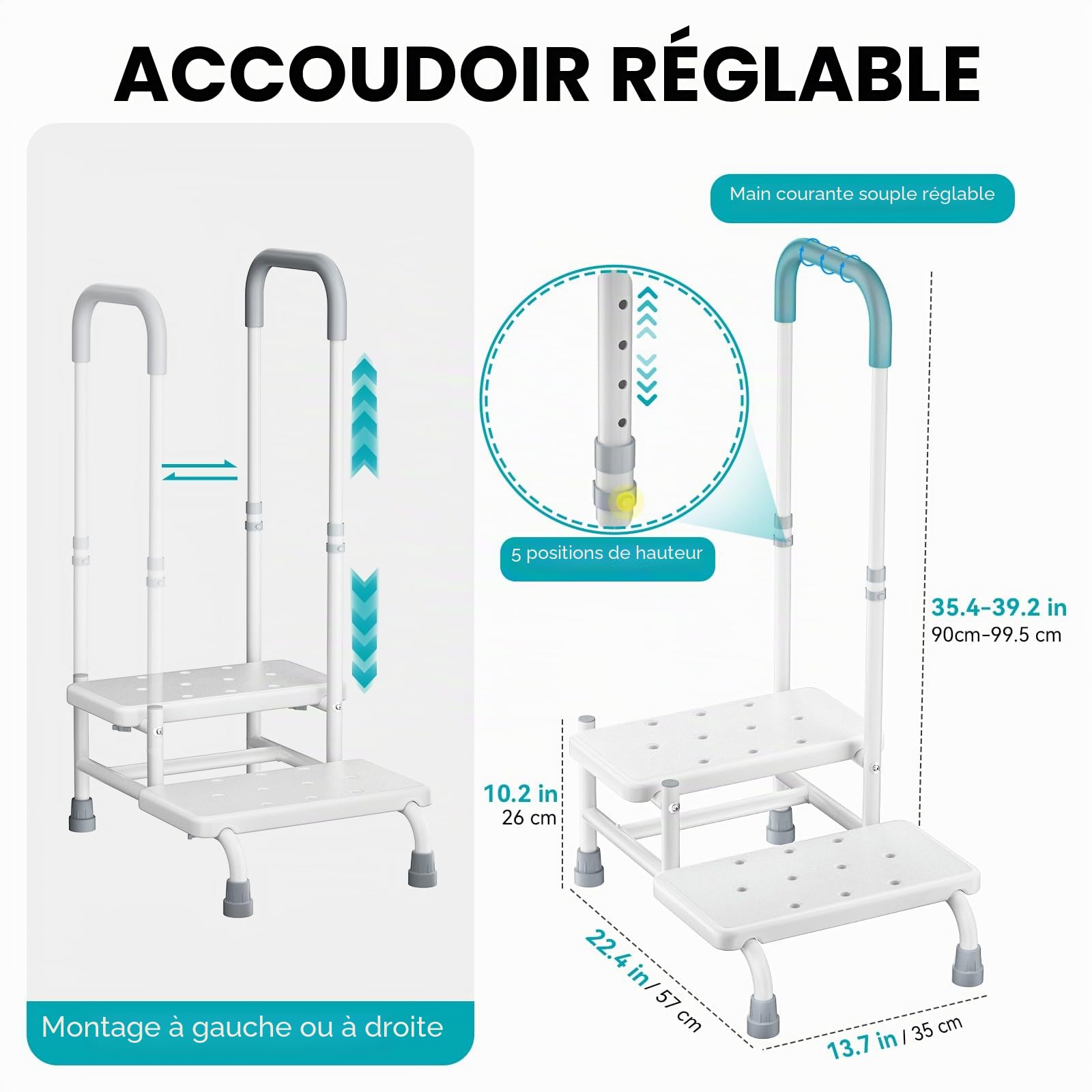 FORTEMOTUS Aide à l'entrée pour Douche Bain - Marche de Baignoire avec Poignée Maintien et 2 Marches, Escalier pour Terrasse, Barre d'appui Baignoire pour Personnes âgées, Jusqu'à 200 kg, Blanc