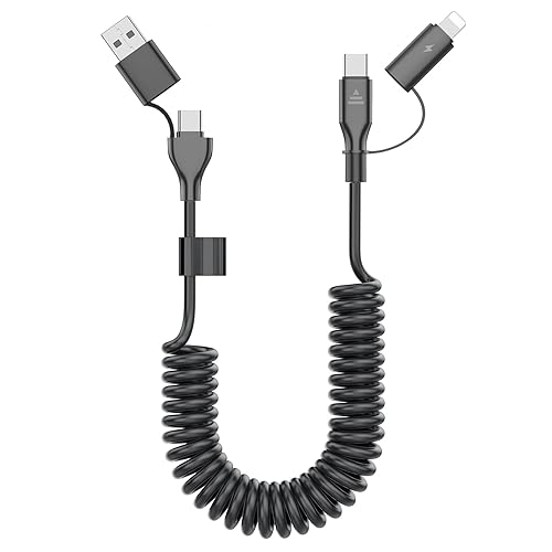 Cable USB C en espiral, 3 pies, USB C y cable Lightning 2 en 1 iPhone 15, cable de carga rápida de 60 W para iPhone 1515 Pro15 Pro Max, Samsung