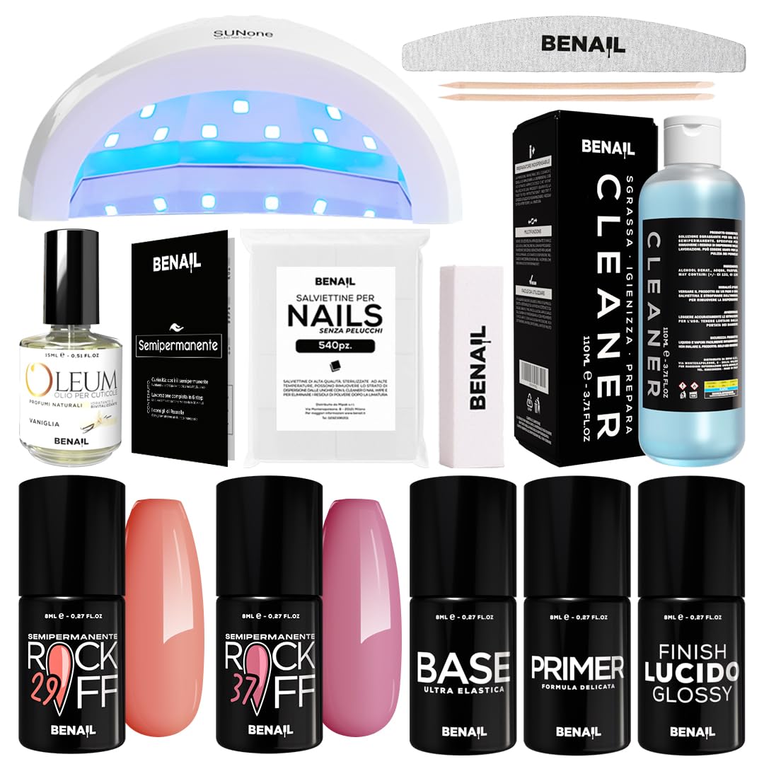 Kit Semipermanente Unghie Professionale, Kit Ricostruzione Unghie Gel Completo, Lampada Uv Led 48w, Smalto Unghie Primer, Base & Top Coat Semipermanente (Classico)
