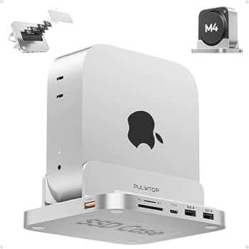 PULWTOP Mac mini M4 Hub with M.2 SSD Enclosure, 8-in-1 Vertical
