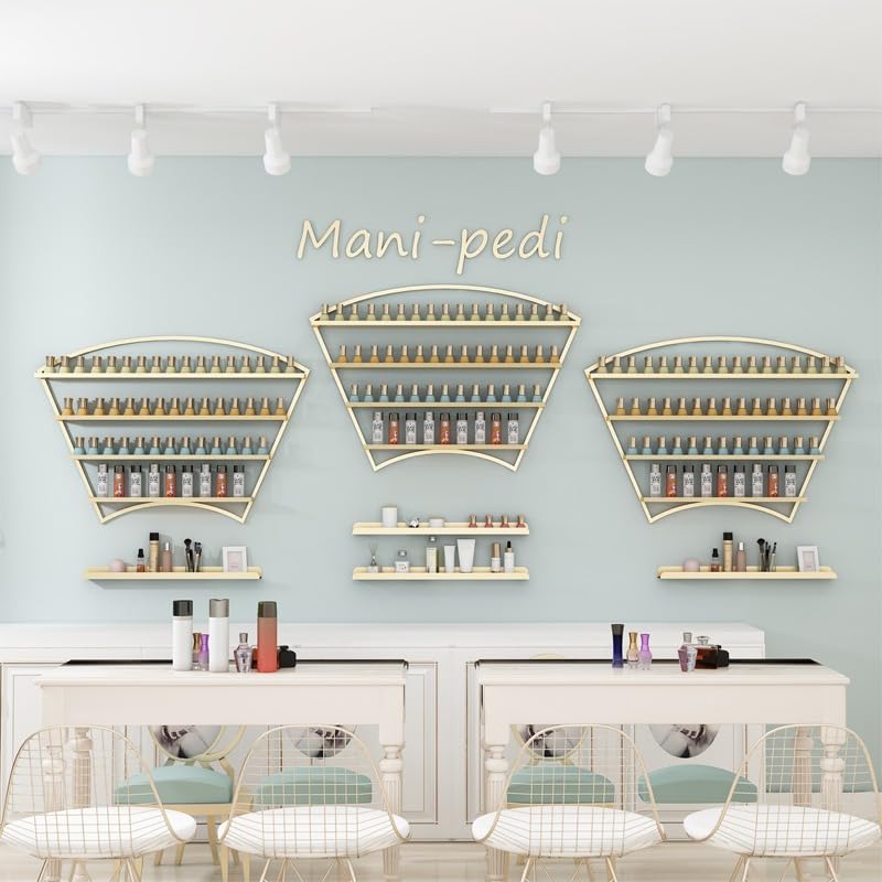 Expositores MetáLicos para Esmaltes De UñAs, Estantes Flotantes De Pared, Expositores De Aceites Esenciales para SalóN De UñAs, SPA En Casa (5 Unidades),Oro
