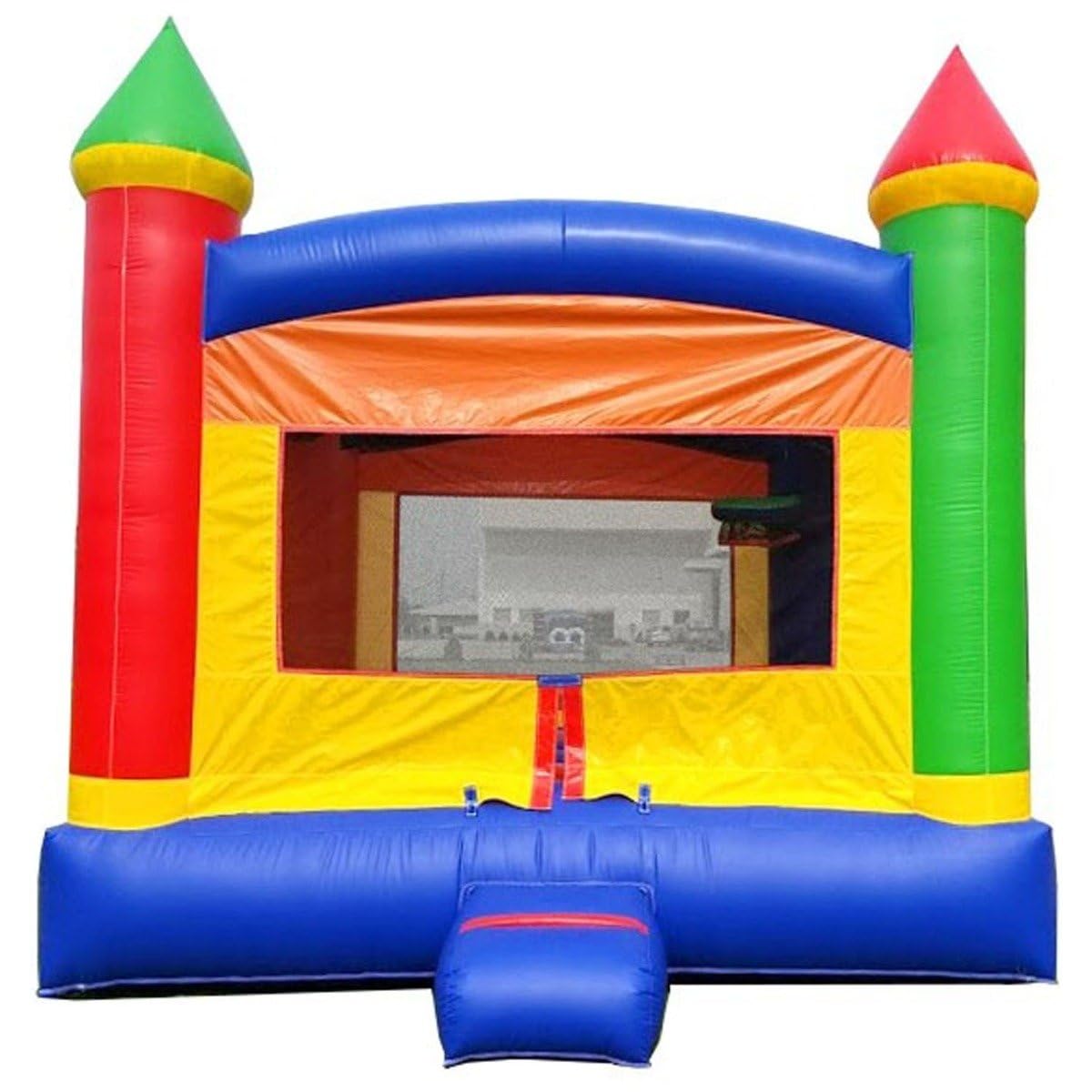 Pogo Bounce House Crossover Inflatable Bounce House, Rainbow Castle, 13 x 12 x 14.5 Foot, Outdoor Playhouse for Kids Outdoor Commercial Bouncer Castle, Basketball Hoop, Blower, Stakes, & Storage Bag