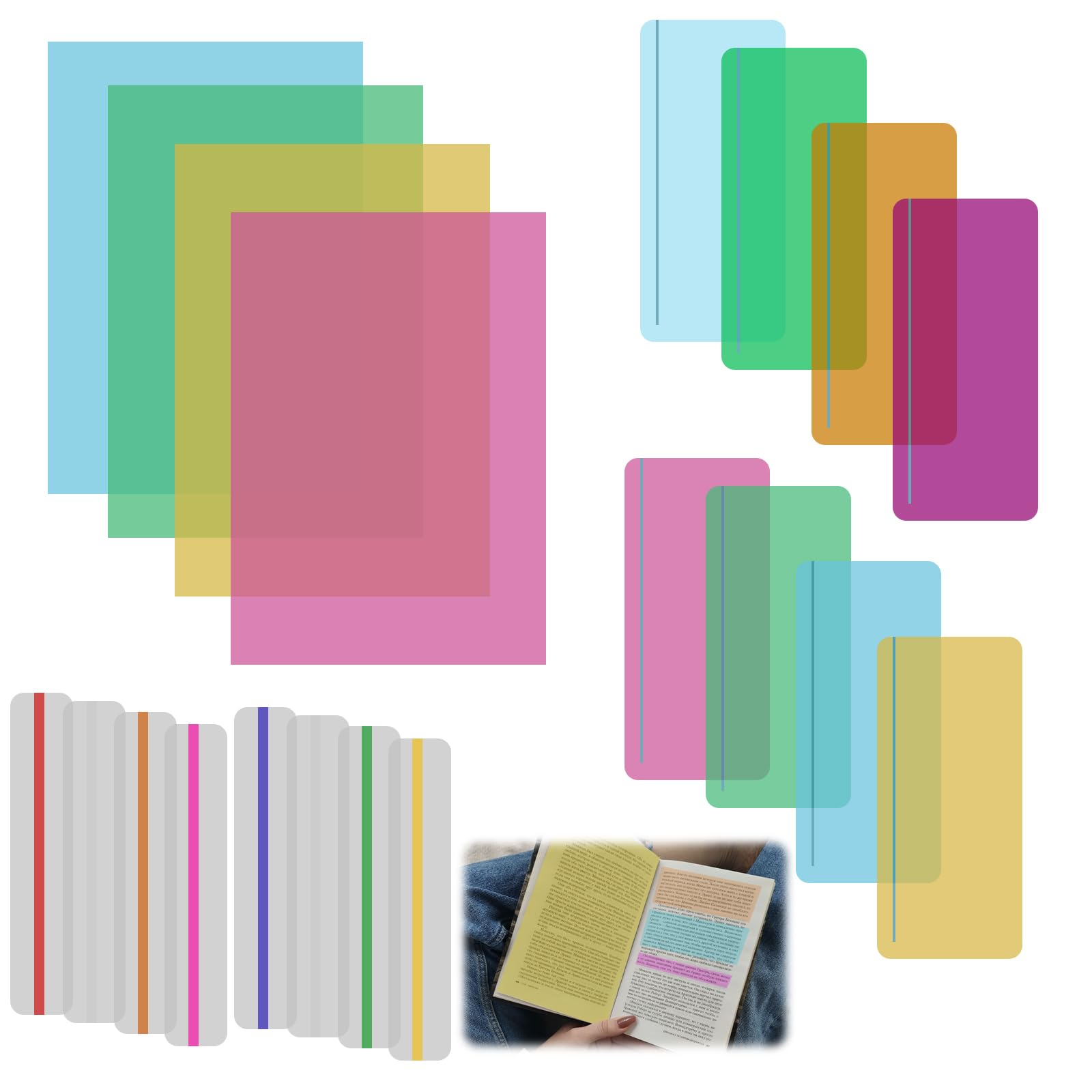 Dyslexia Overlays, 20PCS Overlays for Reading Dyslexia, 4 Size Coloured Overlays for Dyslexia, Reading Ruler, Coloured Overlays, and Dyslexia Aids For Reading Support, Study, Homework, and School Use