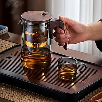 Amazon｜Nnxakjss 木製ハンドル付きガラスティーポット1個、耐熱