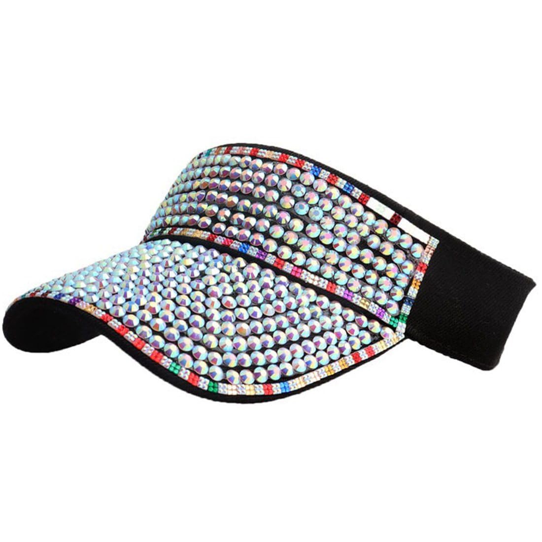JNKET Women Sun Visor Hats Rhinestone Empty Top Hat Outdoor Sport Hat Visor Cap (US, Alpha, One Size, Medium, Multi-Color)