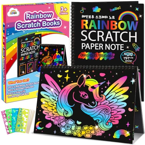 ZMLM Scratch Paper Art-Crafts Gift: 2 Pack Bulk Rainbow Magic Paper...