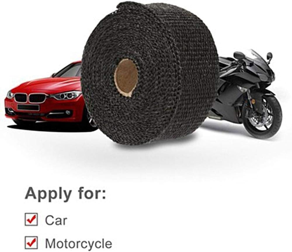2.5cm*5M Motorcycle Exhaust Heat Shield Thermal Exhaust Tape Heat Wrap Fiberglass with Stainless Ties for Motocross(2.5cmx5m Black)