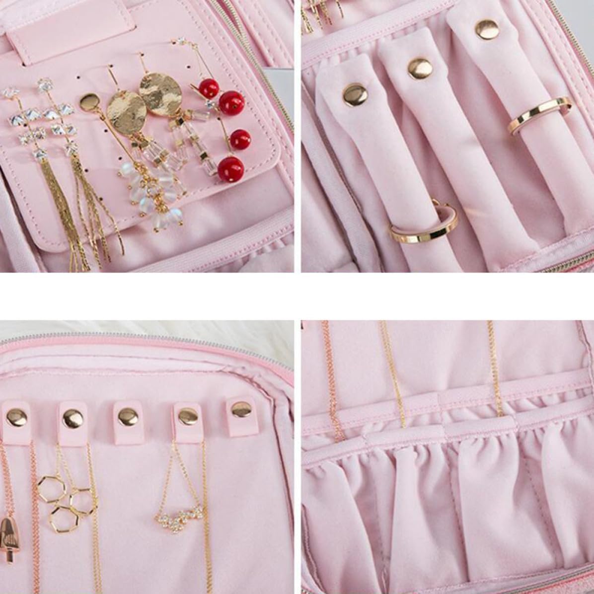 Pink Portable Jewelry Bag for Rings and Earrings, Polyester Organizer image 2