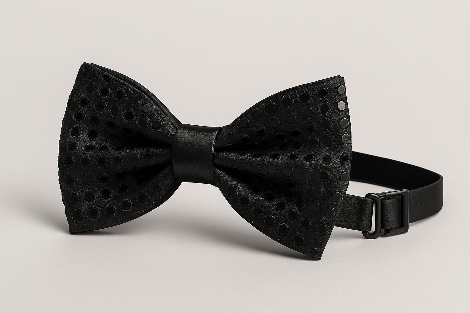 PAPILLON RASO SLIM SOTTILE CRAVATTINO FARFALLINO FARFALLA UOMO DONNA Nero con texture Puntinata Brillante