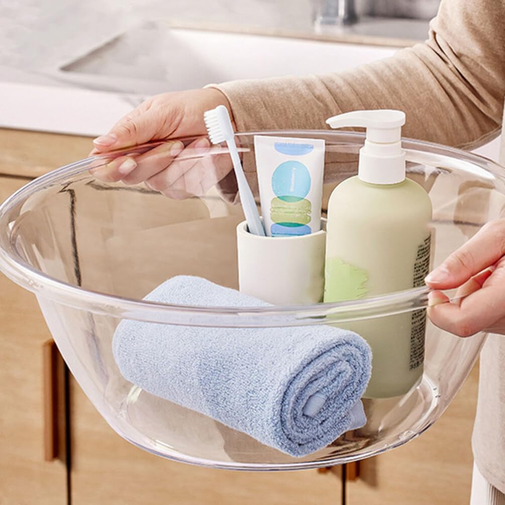 Garneck Plastic Clear Washbasin, 11.4 Inch Round Portable Thickening Small Dish Pan Hospital Bedside Soaking Tub Wash Basin Tub for Face Cleansing Foot Bath, 29.00X29.00X12.00CM, Transparent