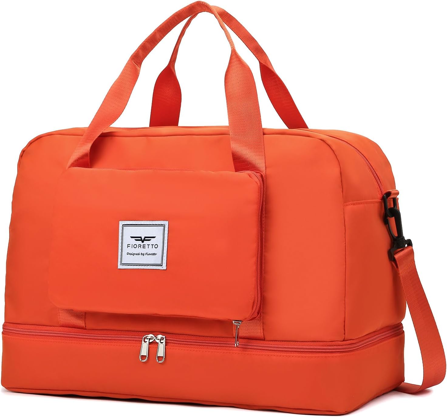 FIORETTO Womens Foldable Weekend Bag Overnight Hospital Bag with Shoes Compartment & Wet Pocket, Water Resistant Gym Bag Duffle Bag Travel Bag Holdall for Women Men Orange